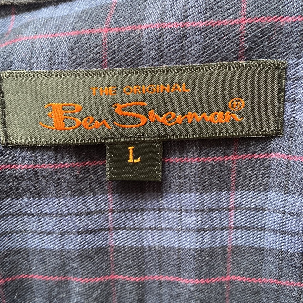 Ben Sherman Navy Blue Plaid Button Down with Corduroy Elbow Patches size L - Picture 6 of 8